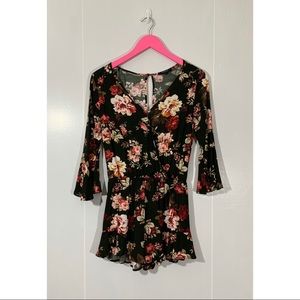 Ambiance Small Green Bell Sleeve Floral Romper